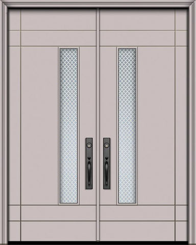 WDMA 84x96 Door (7ft by 8ft) Exterior Smooth 42in x 96in Double Santa Barbara Solid Contemporary Door w/Metal Grid 1