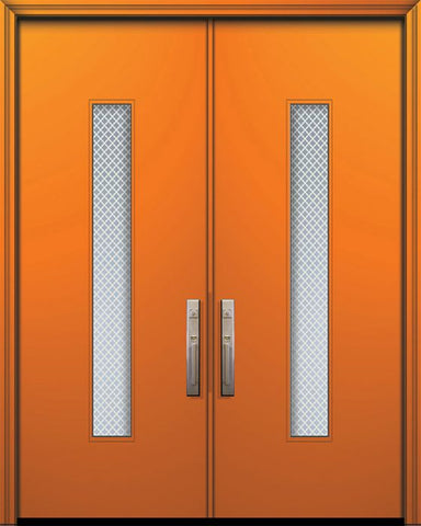 WDMA 84x96 Door (7ft by 8ft) Exterior Smooth 42in x 96in Double Malibu Solid Contemporary Door w/Metal Grid 1