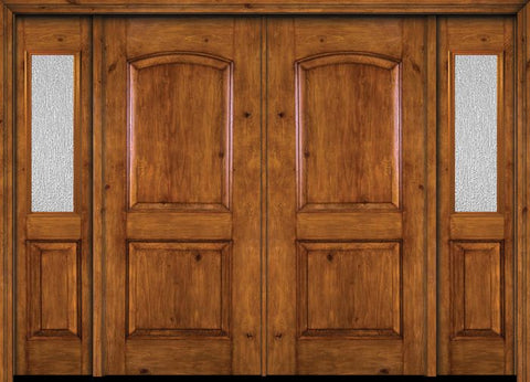 WDMA 88x80 Door (7ft4in by 6ft8in) Exterior Knotty Alder Alder Rustic Plain Panel Double Entry Door Sidelights Rain Glass 1