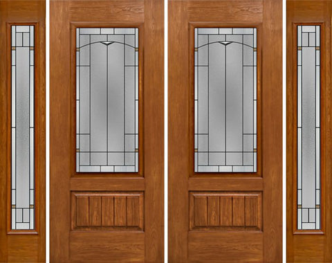 WDMA 88x80 Door (7ft4in by 6ft8in) Exterior Cherry Plank Panel 3/4 Lite Double Entry Door Sidelights Full Lite Topaz Glass 1