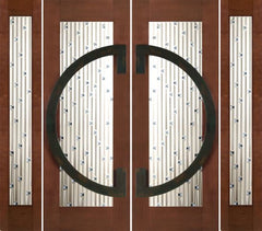 WDMA 96x96 Door (8ft by 8ft) Exterior Mahogany Double 2-1/4in Thick Doors Sidelights Art Glass Iron Work 1