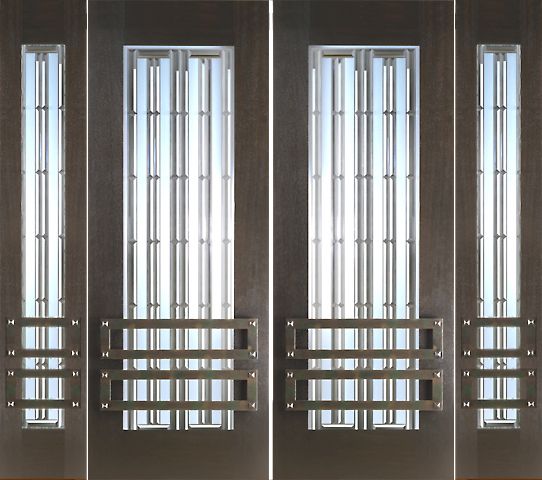 WDMA 96x96 Door (8ft by 8ft) Exterior Mahogany Double 2-1/4in Thick Doors Sidelights Art Glass Iron Work 1