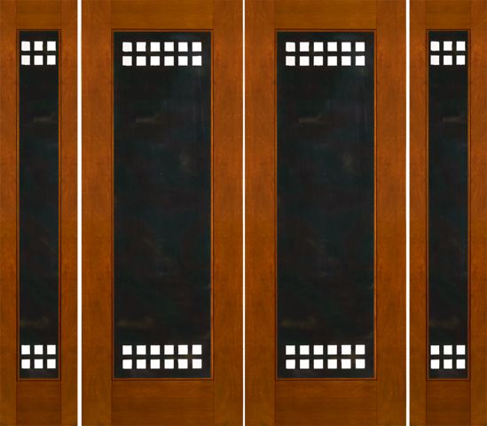 WDMA 96x96 Door (8ft by 8ft) Exterior Mahogany Double 2-1/4in Thick Doors Sidelights Heavy Iron Work 1