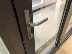 wood color Aluminium soundproof tri fold doors/glass folding double panel door on China WDMA on China WDMA