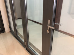 wood color Aluminium soundproof tri fold doors/glass folding double panel door on China WDMA on China WDMA